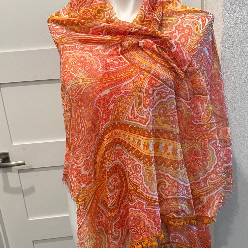 Vibrant Paisley Scarf in Orange and Yellow